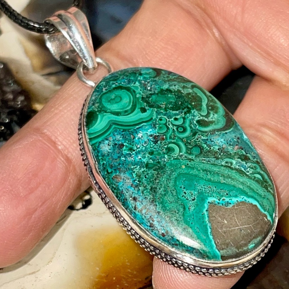 Green Malachite -Chrysocolla Inclusion Pendant 2”